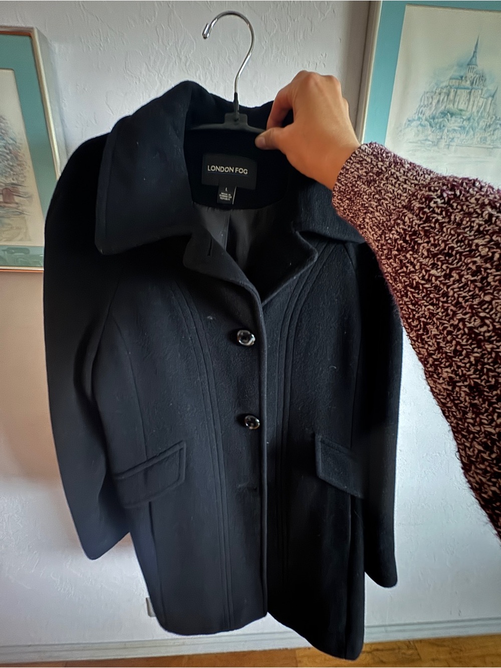 London Fog Black Wool Blend Overcoat